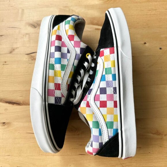 VANS Old Skool Rainbow Checkered Low Top Skate Shoes Men's Size 9.5 - Picture 4 of 6